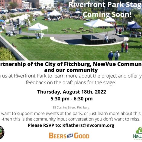 a flyer for the riverfront park stage coming soon